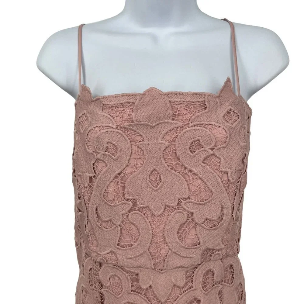 Bardot Revolve Lina Lace Midi Dress Sheath Sleeveless Pink Rose Size 10 Large - Picture 6 of 15